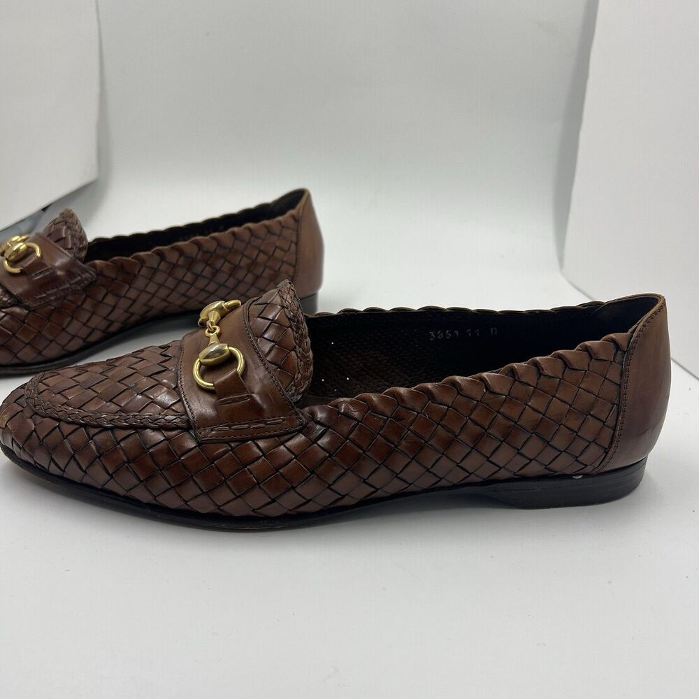 VTG Shoes Cole Haan Bragano Italy Brown Woven Leather Loafers Slip-On Men's 11 - Picture 5 of 11